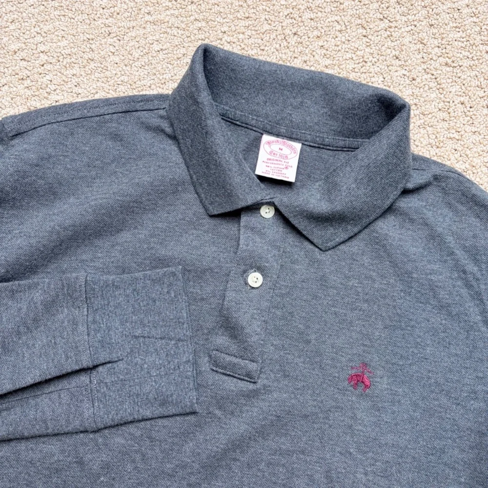 Brooks Brothers Mens Gray Long Sleeve Supima Performance Polo Shirt Original M